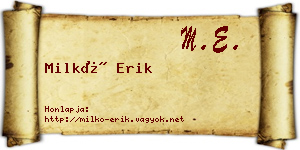 Milkó Erik névjegykártya